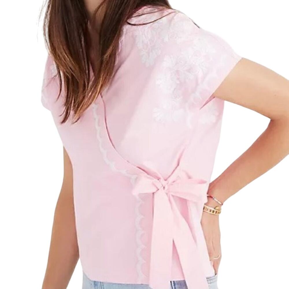 Madewell embroidered side-tie wrap top Easter pink